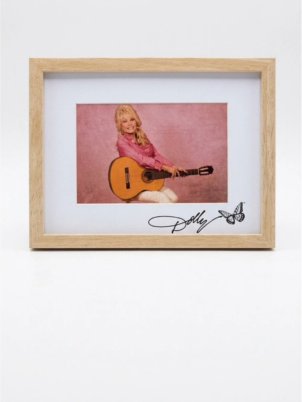 Dolly Parton 4x6 Wood Picture Frame Pink Guitar Butterfly Printed Signature